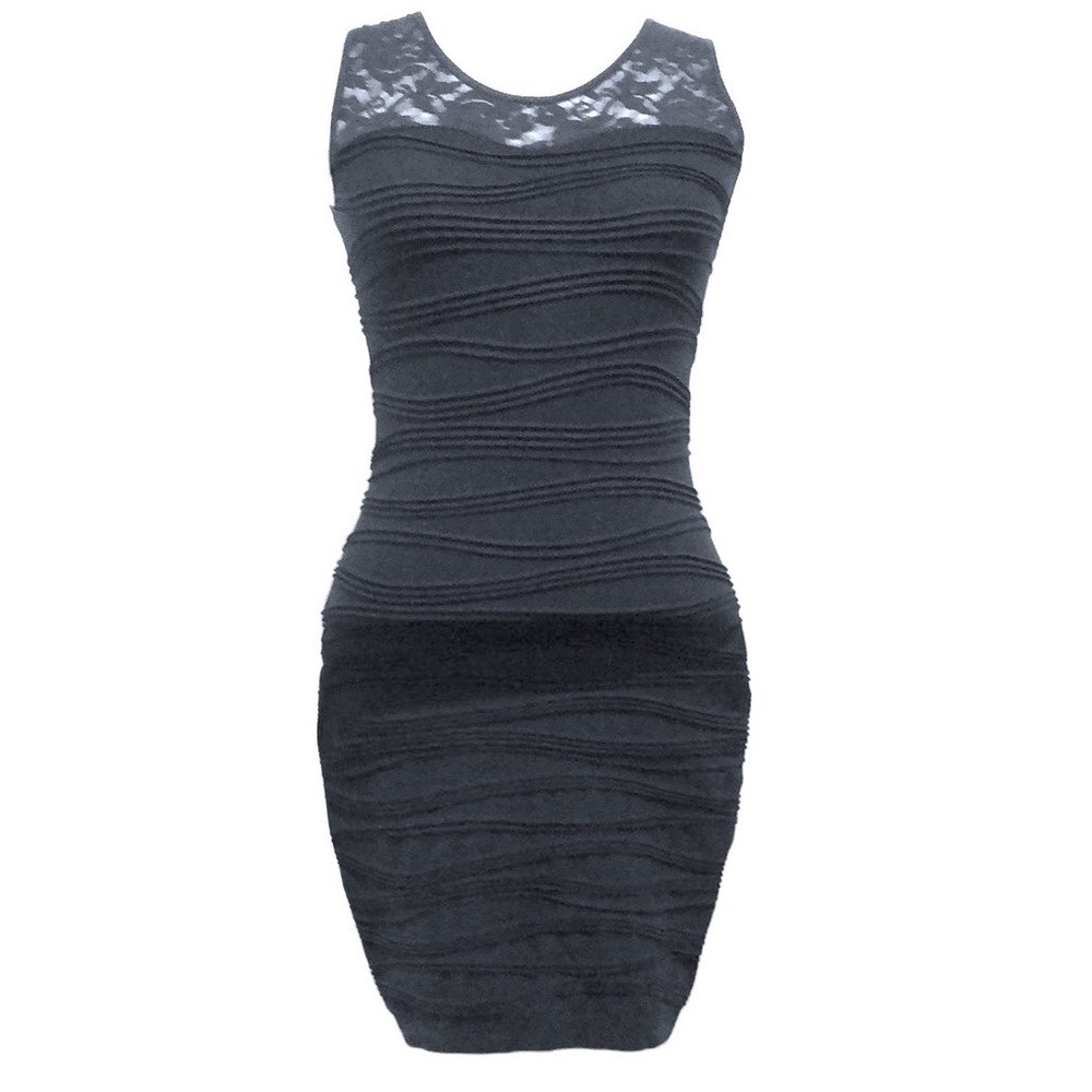 Lulu’s Bodycon Mini Dress Size Small Black Wavy Texture Floral Lace